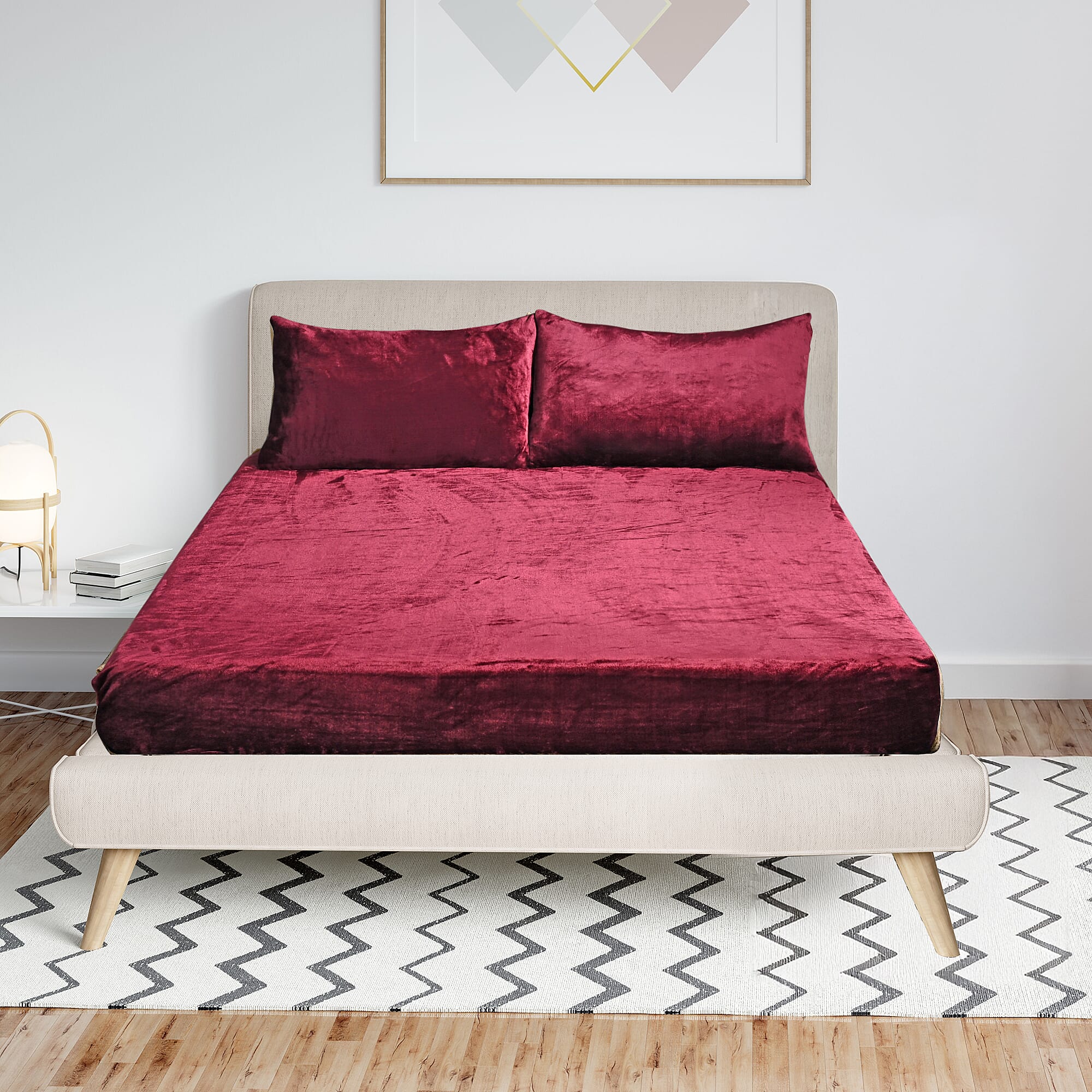 LIVMORE 3-Piece Teddy Flannel Bedding Set - inc. Fitted Sheet & 2 Pillowcases