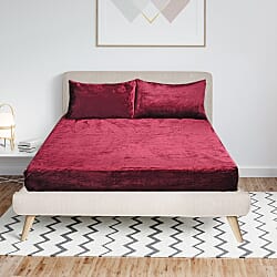 LIVMORE 3-Piece Teddy Flannel Bedding Set - inc. Fitted Sheet & 2 Pillowcases