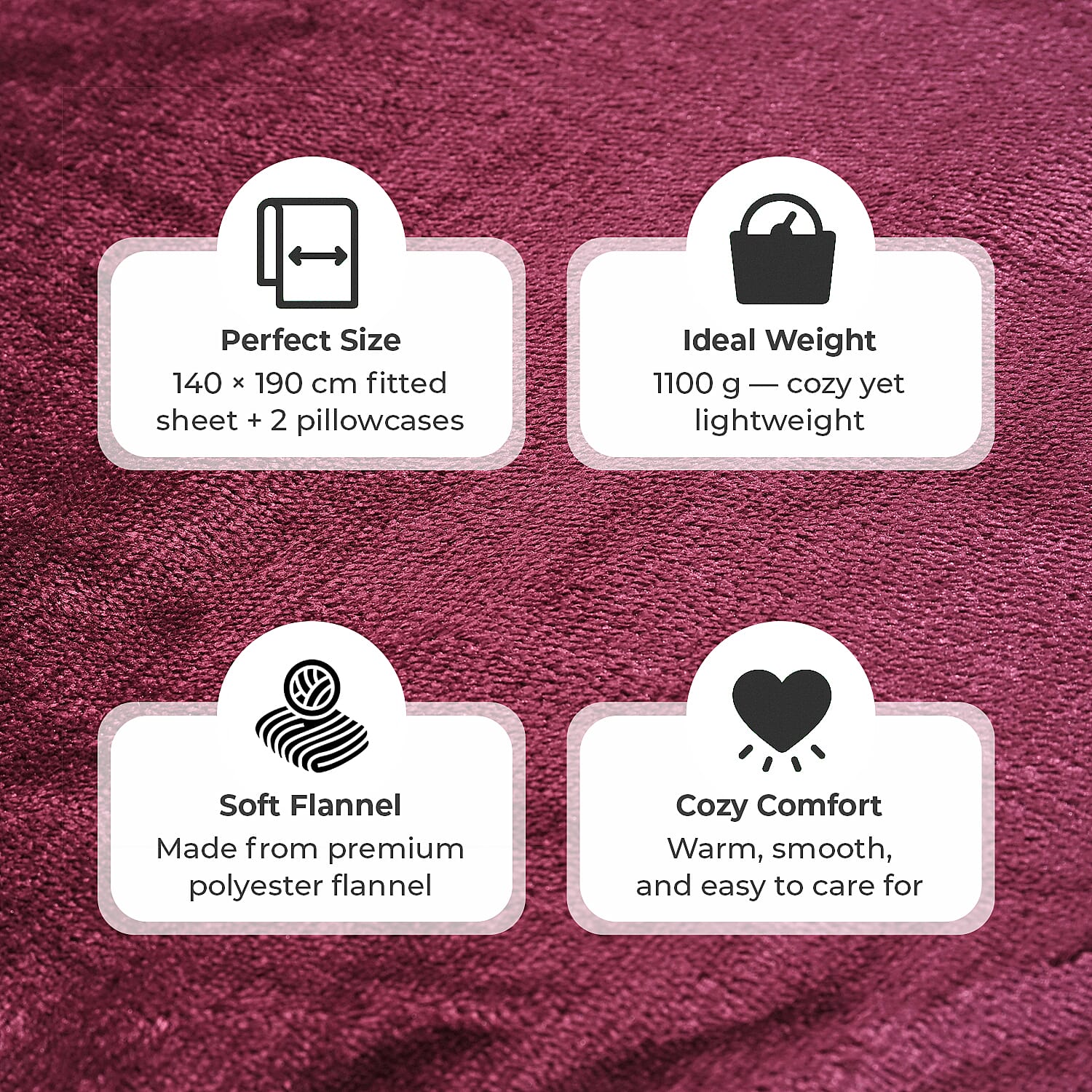 LIVMORE 3-Piece Teddy Flannel Bedding Set - inc. Fitted Sheet & 2 Pillowcases