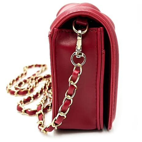 Valentino Orlandi Crossbody Bag with Gold-Tone VO Lock - Chain Strap - Red