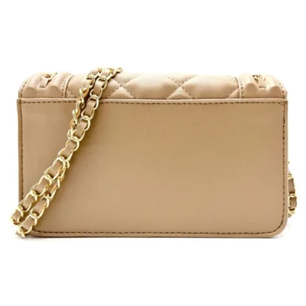 Valentino Orlandi Italian Designer Quilted Crossbody Bag with Gold-Tone Chain Strap - Taupe