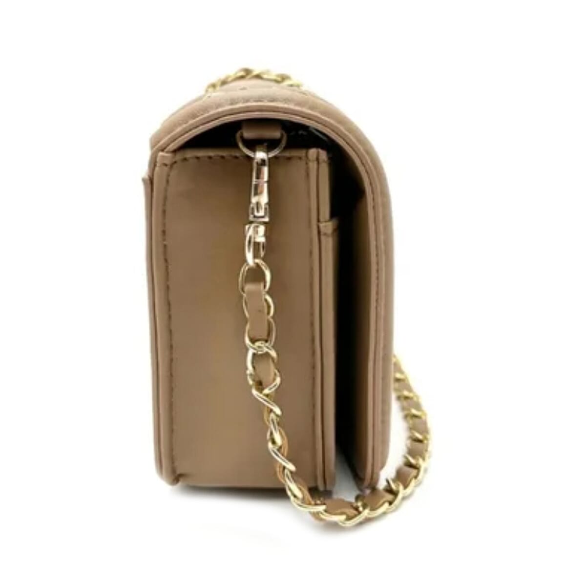 Valentino Orlandi Italian Designer Quilted Crossbody Bag with Gold-Tone Chain Strap - Taupe