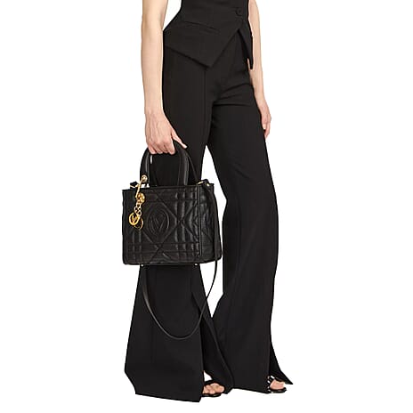 THE LUXURY TO OWN - ITALIAN MADE Valentino Orlandi Quilted Handbag with Crossbody Strap - Black