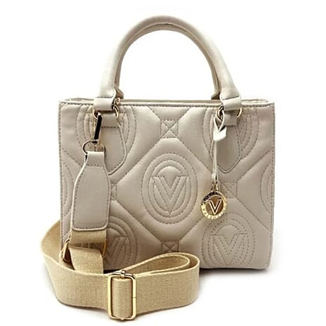 Valentino Orlandi Quilted Handbag with Crossbody Strap - Bone