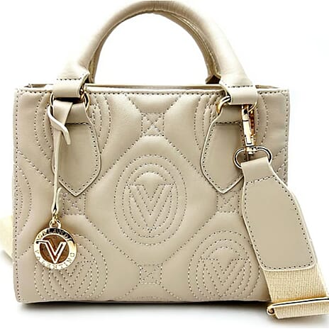 Valentino Orlandi Quilted Handbag with Crossbody Strap - Bone