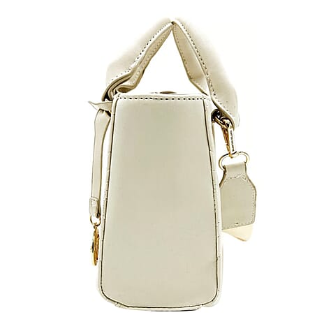 Valentino Orlandi Quilted Handbag with Crossbody Strap - Bone