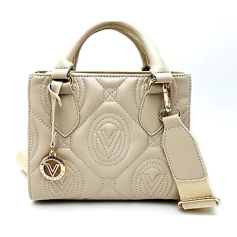 THE LUXURY TO OWN - ITALIAN MADE Valentino Orlandi Quilted Handbag with Crossbody Strap - Taupe