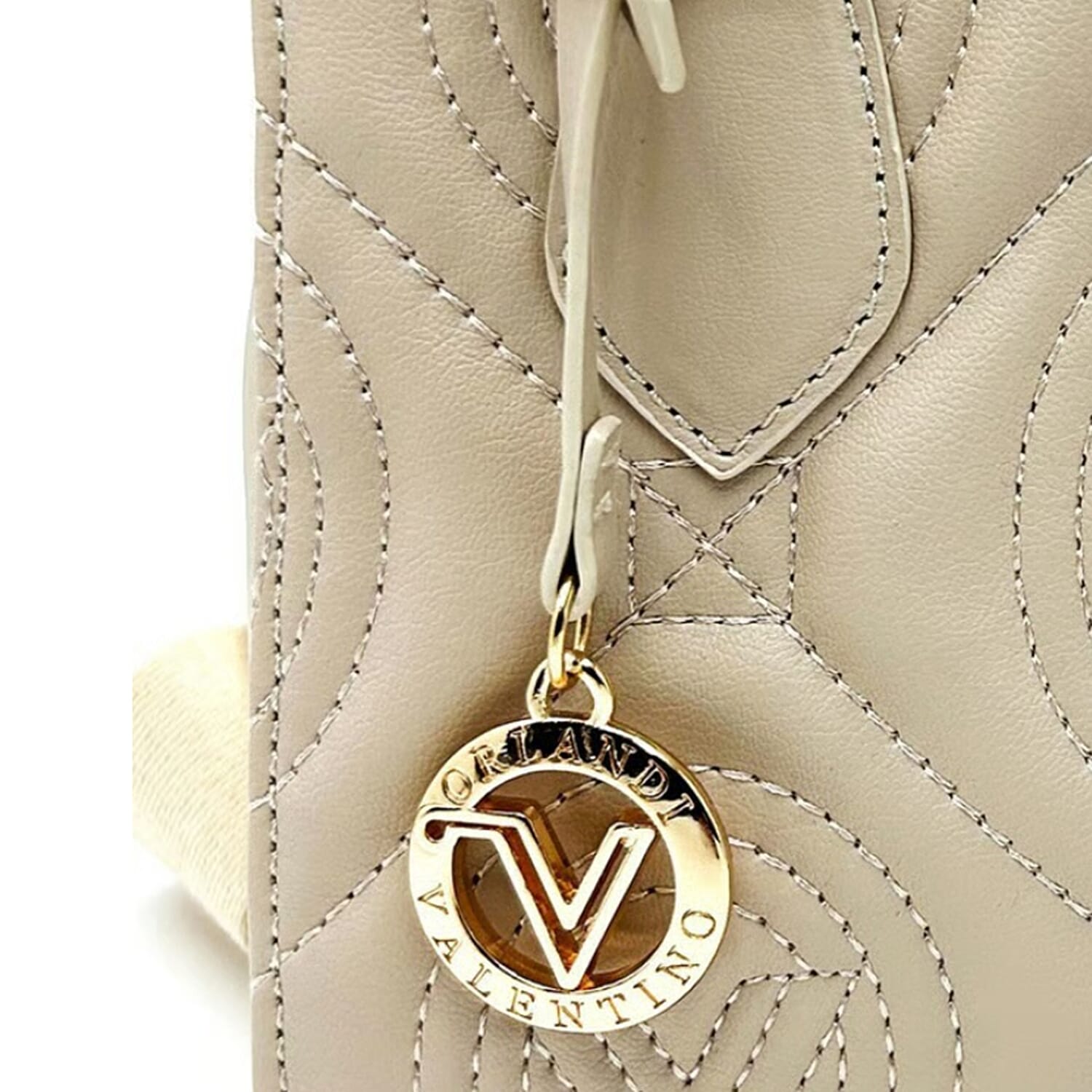 Valentino Orlandi Quilted Handbag with Crossbody Strap - Taupe