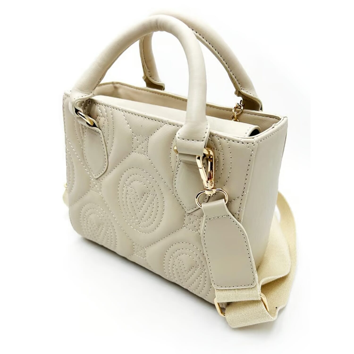 Valentino Orlandi Quilted Handbag with Crossbody Strap - Taupe