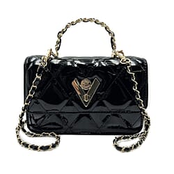 Valentino Orlandi Quilted Vanity Box Handbag with Chain Strap - Black Patent