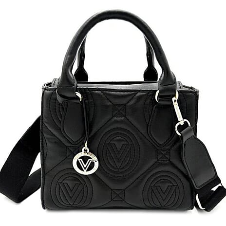 Valentino Orlandi Vegan Leather Designer Geometric Quilted Pattern Tote Bag - Black