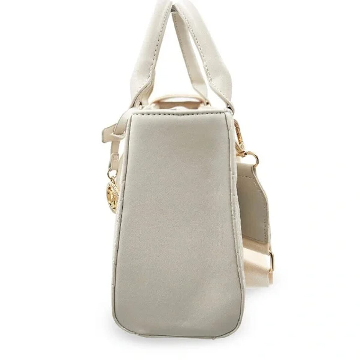 Valentino Orlandi Vegan Leather Designer Geometric Quilted Pattern Tote Bag - Bone