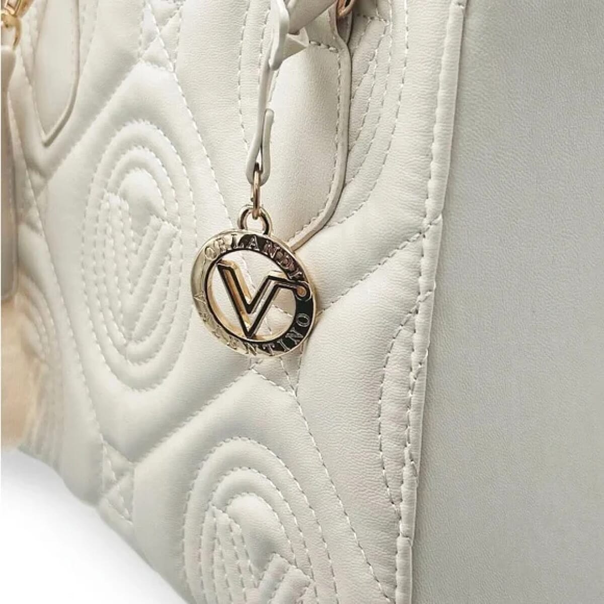 Valentino Orlandi Vegan Leather Designer Geometric Quilted Pattern Tote Bag - Bone