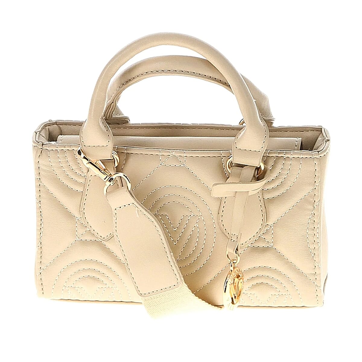 Valentino Orlandi Vegan Leather Designer Geometric Quilted Pattern Tote Bag - Light Taupe