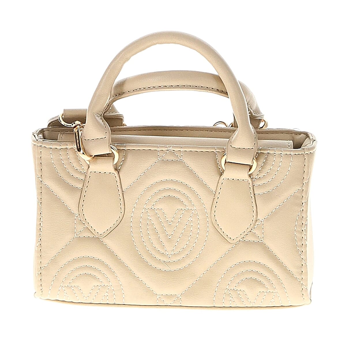Valentino Orlandi Vegan Leather Designer Geometric Quilted Pattern Tote Bag - Light Taupe