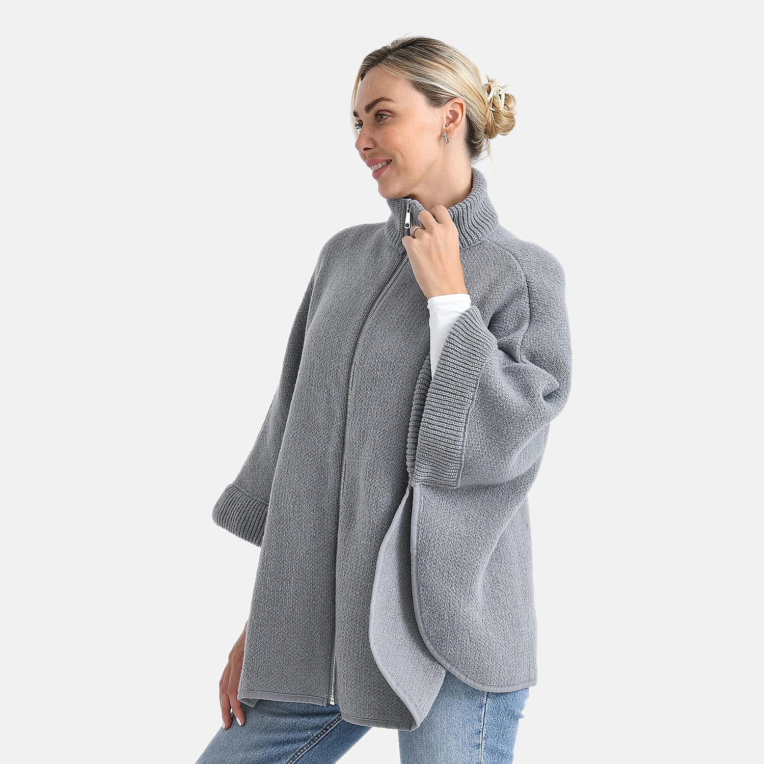 - Maisi High Tie Fleece Cardigan (One Size, 73 x 88 cm) - Grey