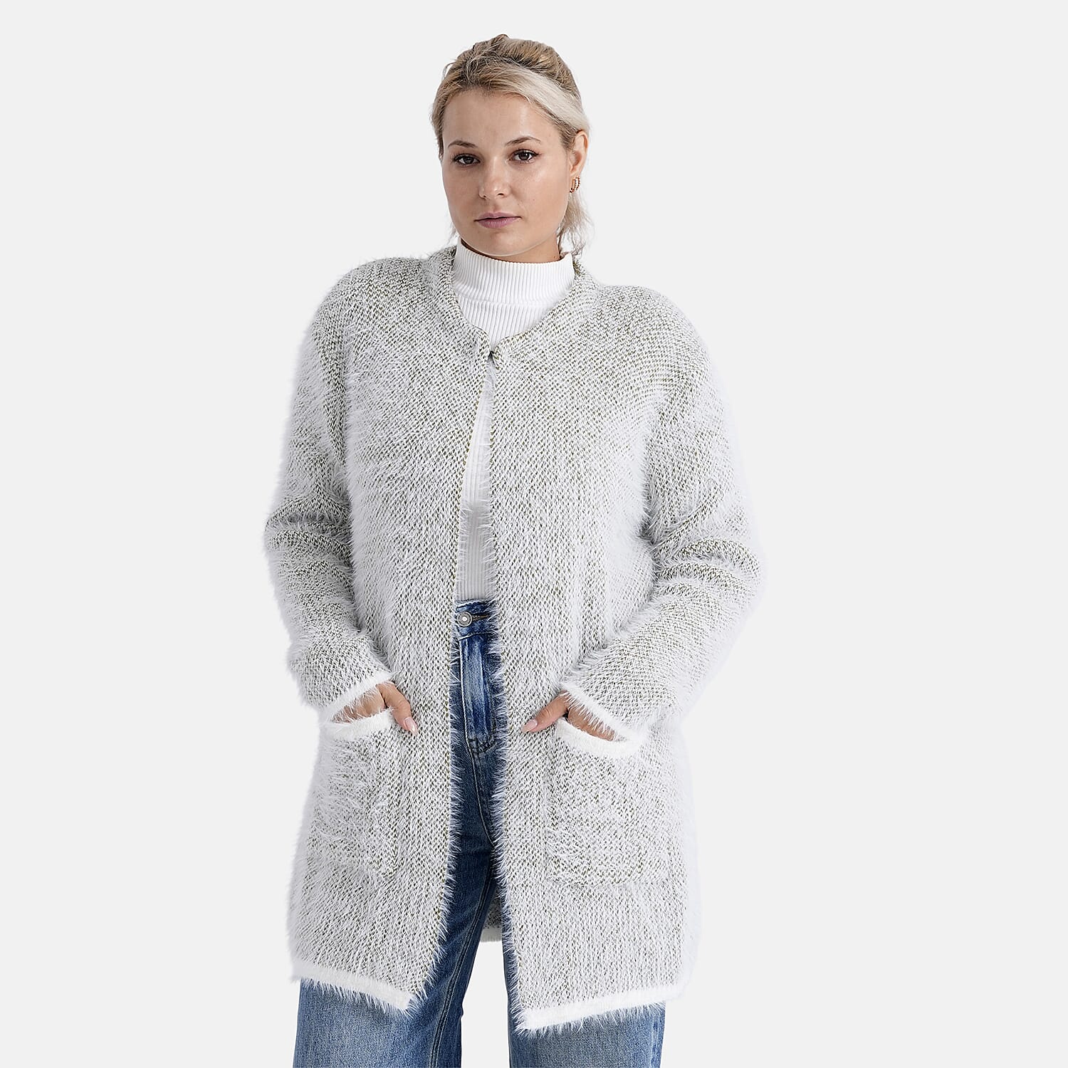 - MAISI Hoodless Coatigan (One Size, Fits UK 8-20) - Khaki Green - White