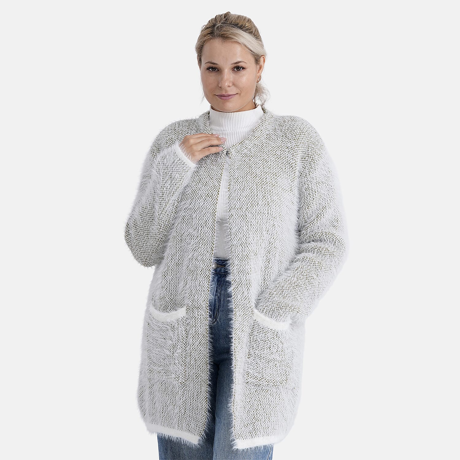 - MAISI Hoodless Coatigan (One Size, Fits UK 8-20) - Khaki Green - White