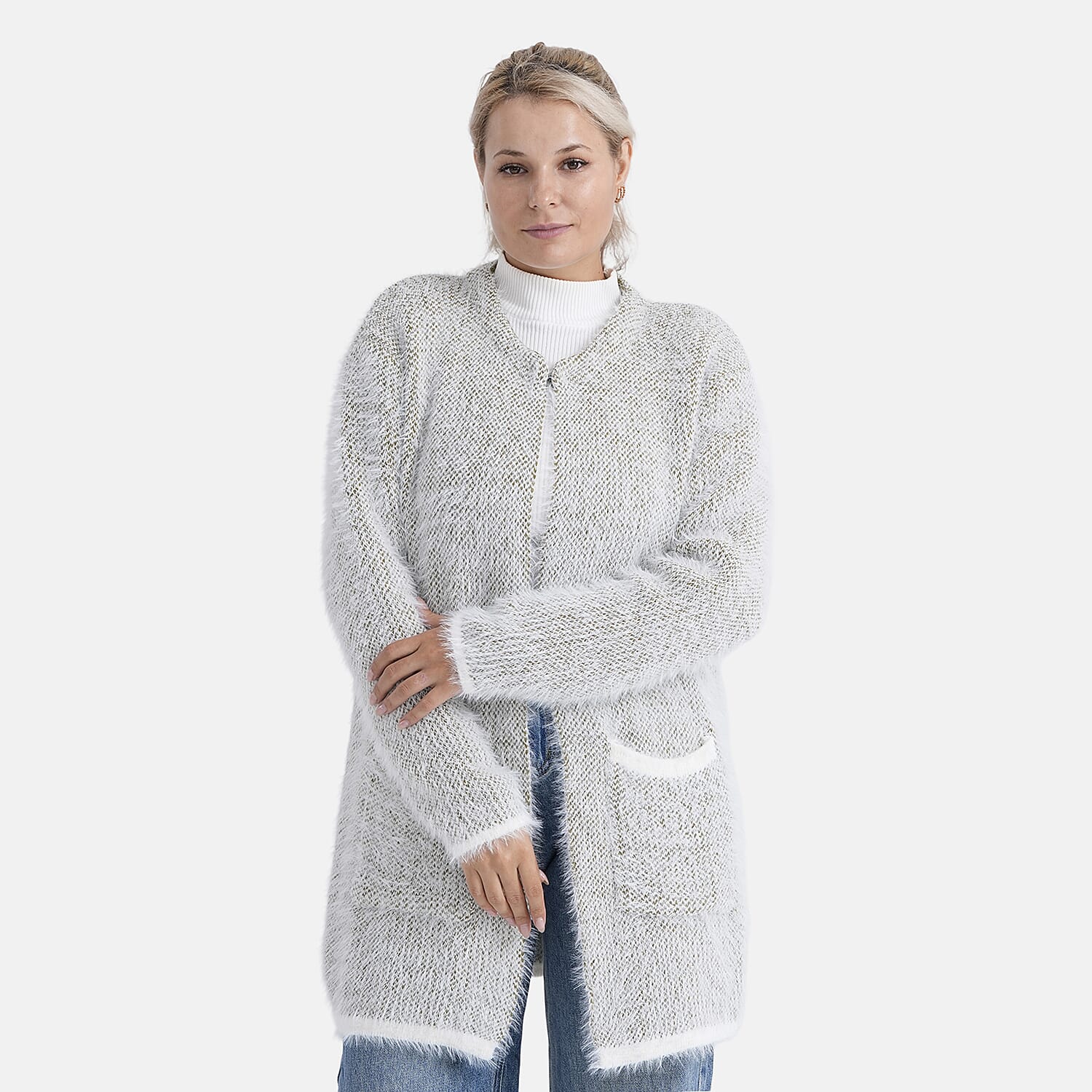 - MAISI Hoodless Coatigan (One Size, Fits UK 8-20) - Khaki Green - White