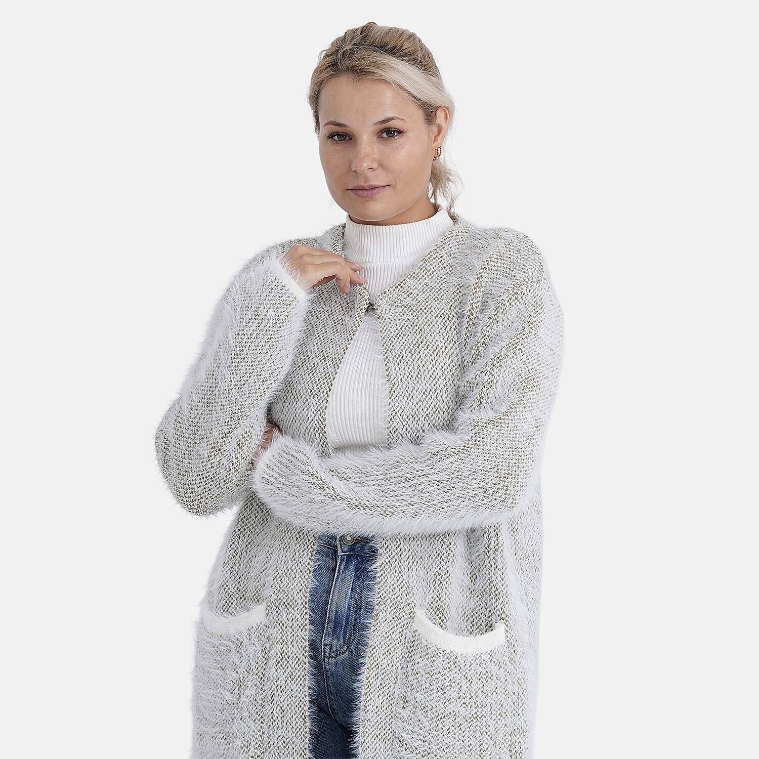 - MAISI Hoodless Coatigan (One Size, Fits UK 8-20) - Khaki Green - White