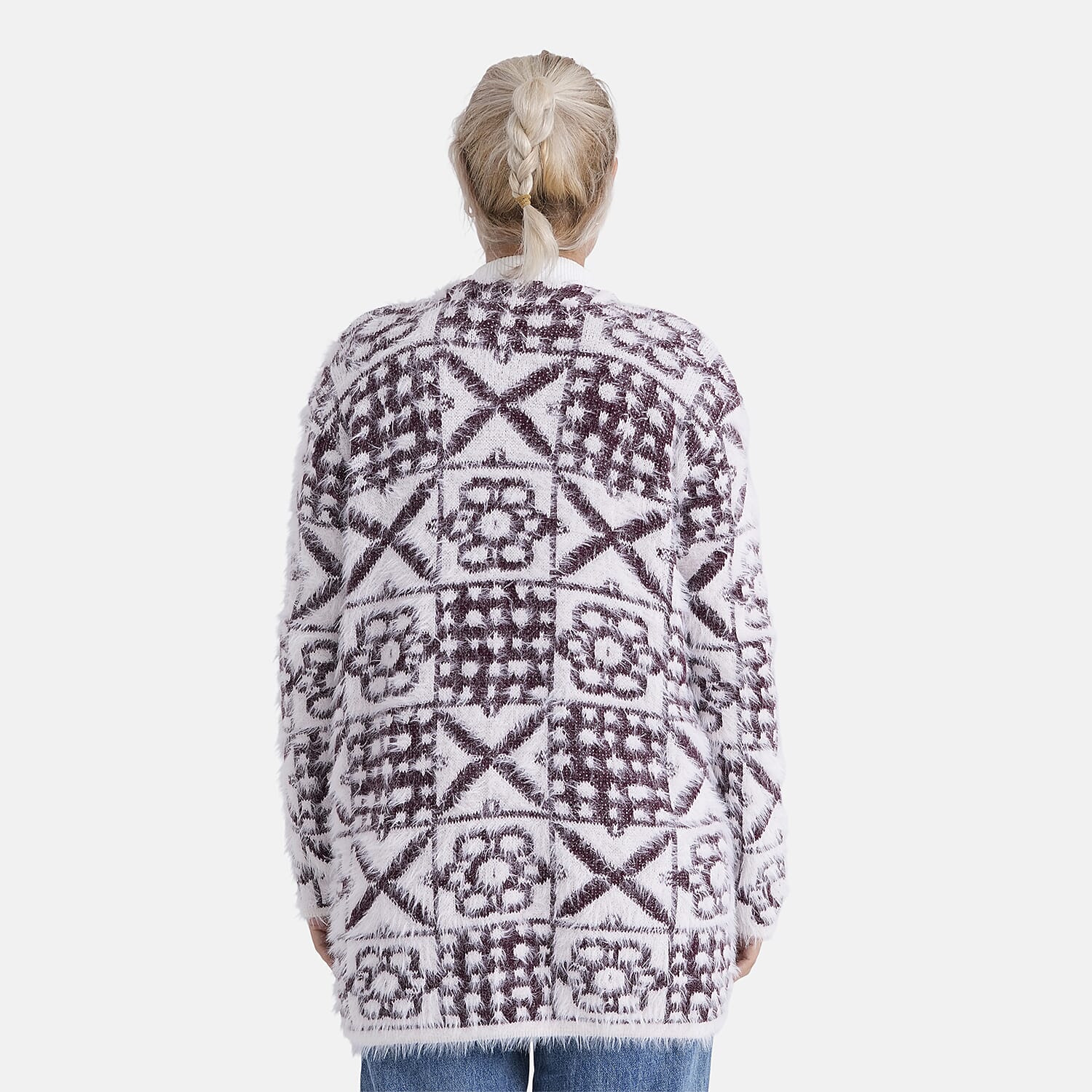 - MAISI Hoodless Coatigan (One Size, Fits UK 8-20) - Dark Plum - White