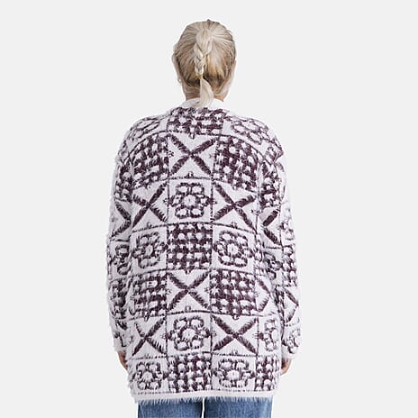 - MAISI Hoodless Coatigan (One Size, Fits UK 8-20) - Dark Plum - White