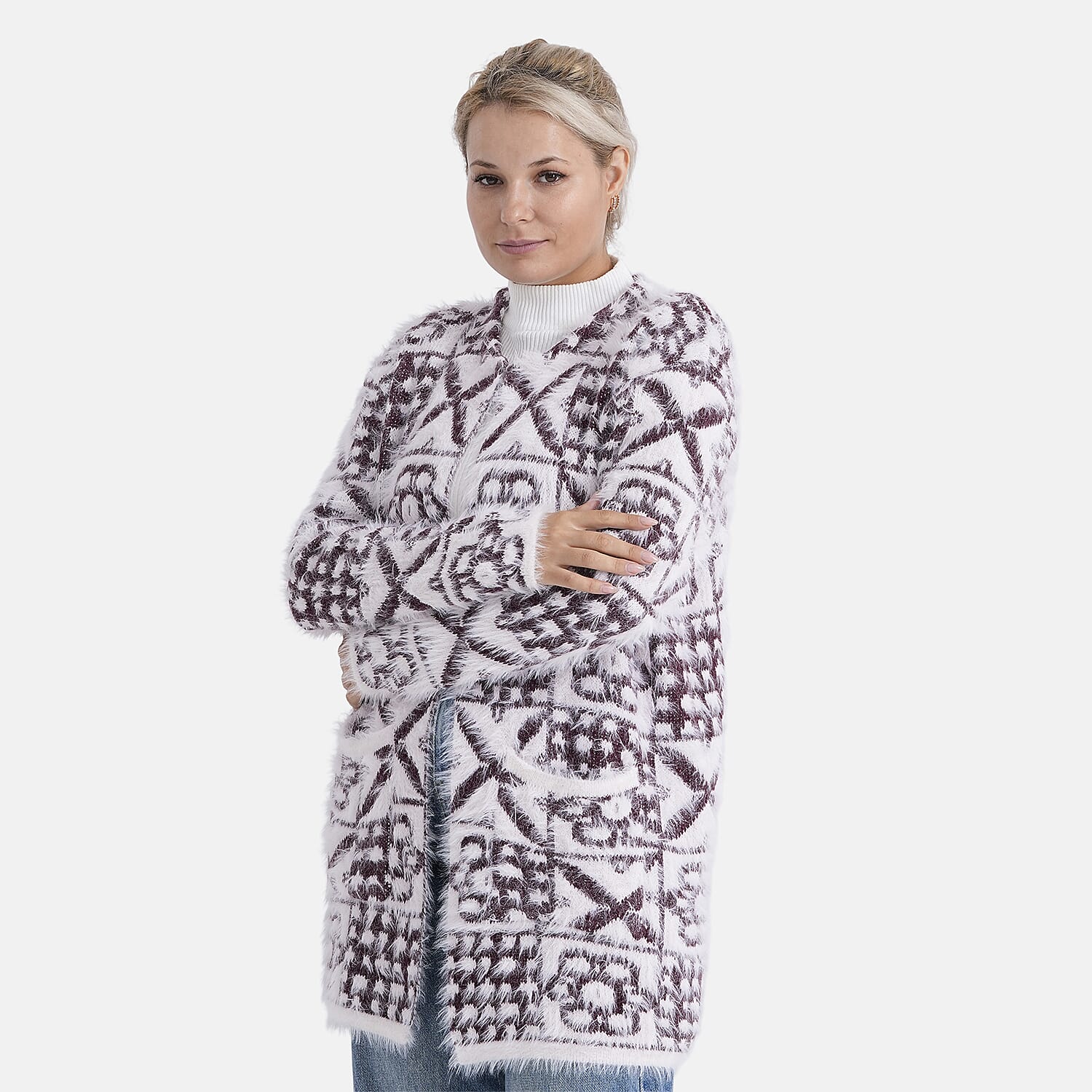 - MAISI Hoodless Coatigan (One Size, Fits UK 8-20) - Dark Plum - White