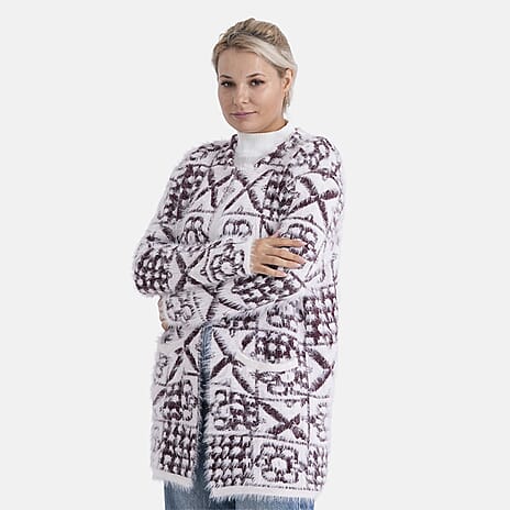 - MAISI Hoodless Coatigan (One Size, Fits UK 8-20) - Dark Plum - White