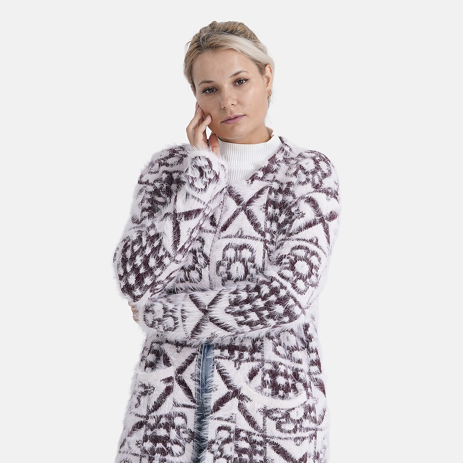 - MAISI Hoodless Coatigan (One Size, Fits UK 8-20) - Dark Plum - White