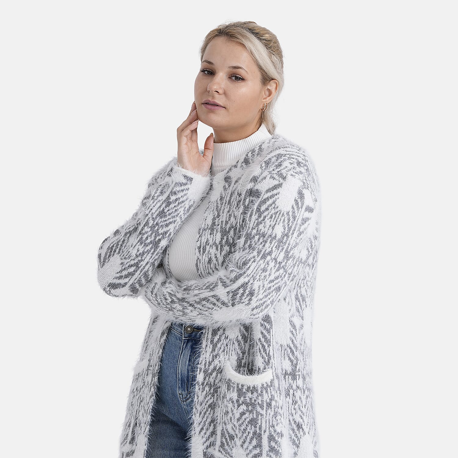 & Maisi Patterned Cardigan (Size - One Size) - Grey