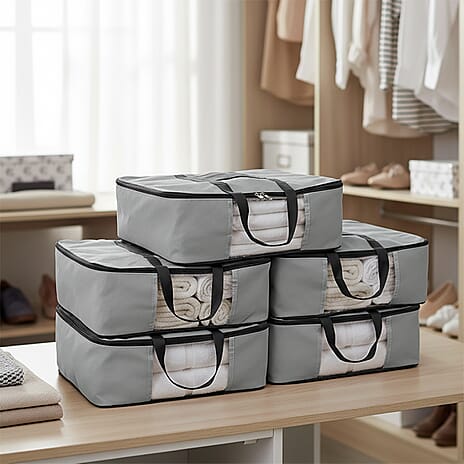 Set of 5 Non-Woven Fabric Storage Bags - Grey