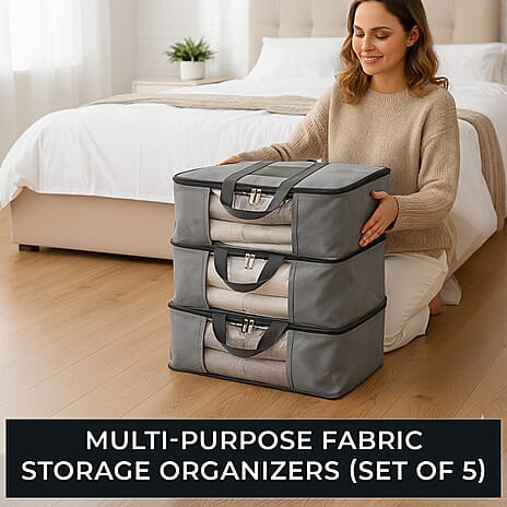 Set of 5 Non-Woven Fabric Storage Bags - Grey