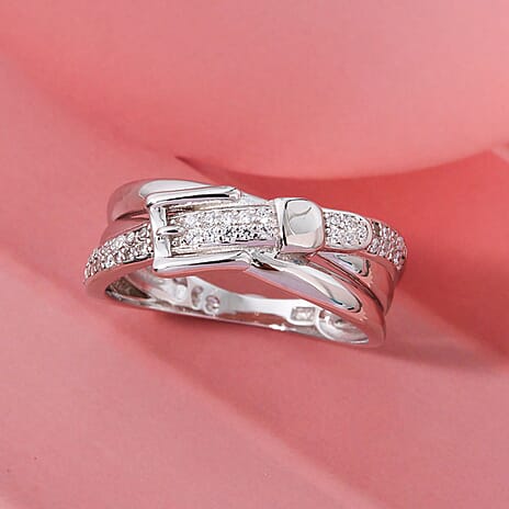 White Cubic Zirconia Ring in Rhodium Overlay Sterling Silver