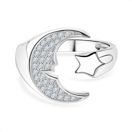 White Cubic Zirconia Adjustable Ring in Rhodium Overlay Sterling Silver