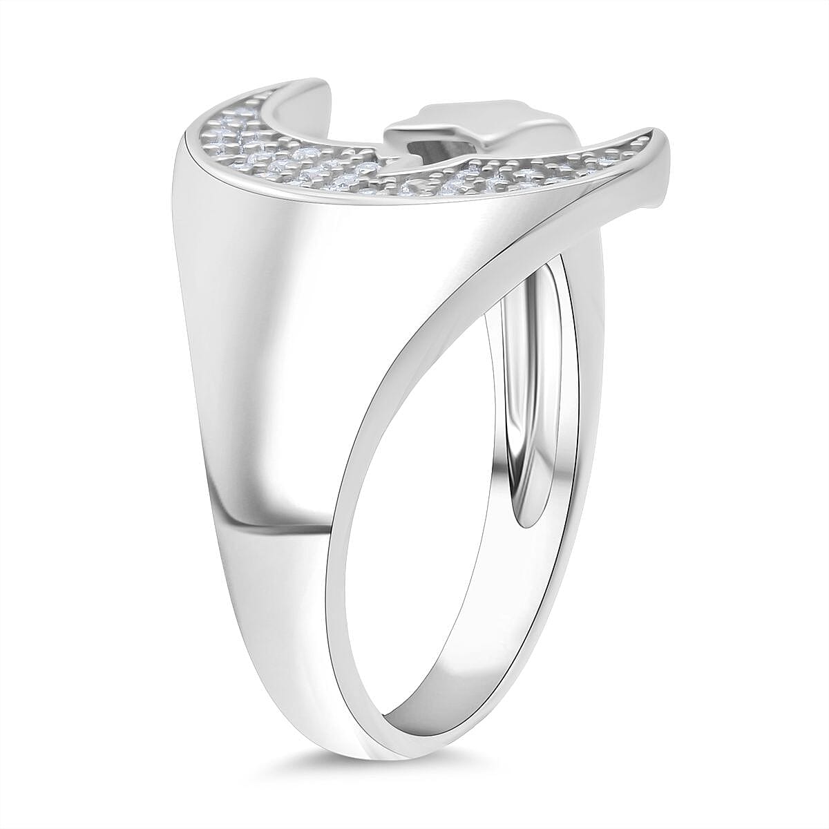 White Cubic Zirconia Adjustable Ring in Rhodium Overlay Sterling Silver