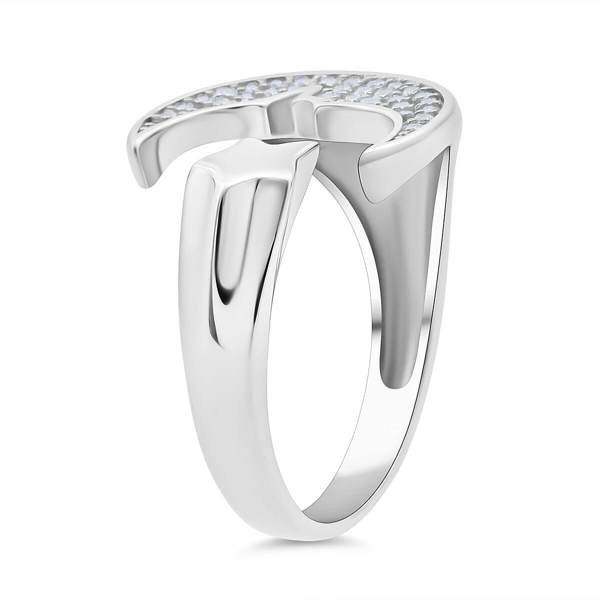 White Cubic Zirconia Adjustable Ring in Rhodium Overlay Sterling Silver