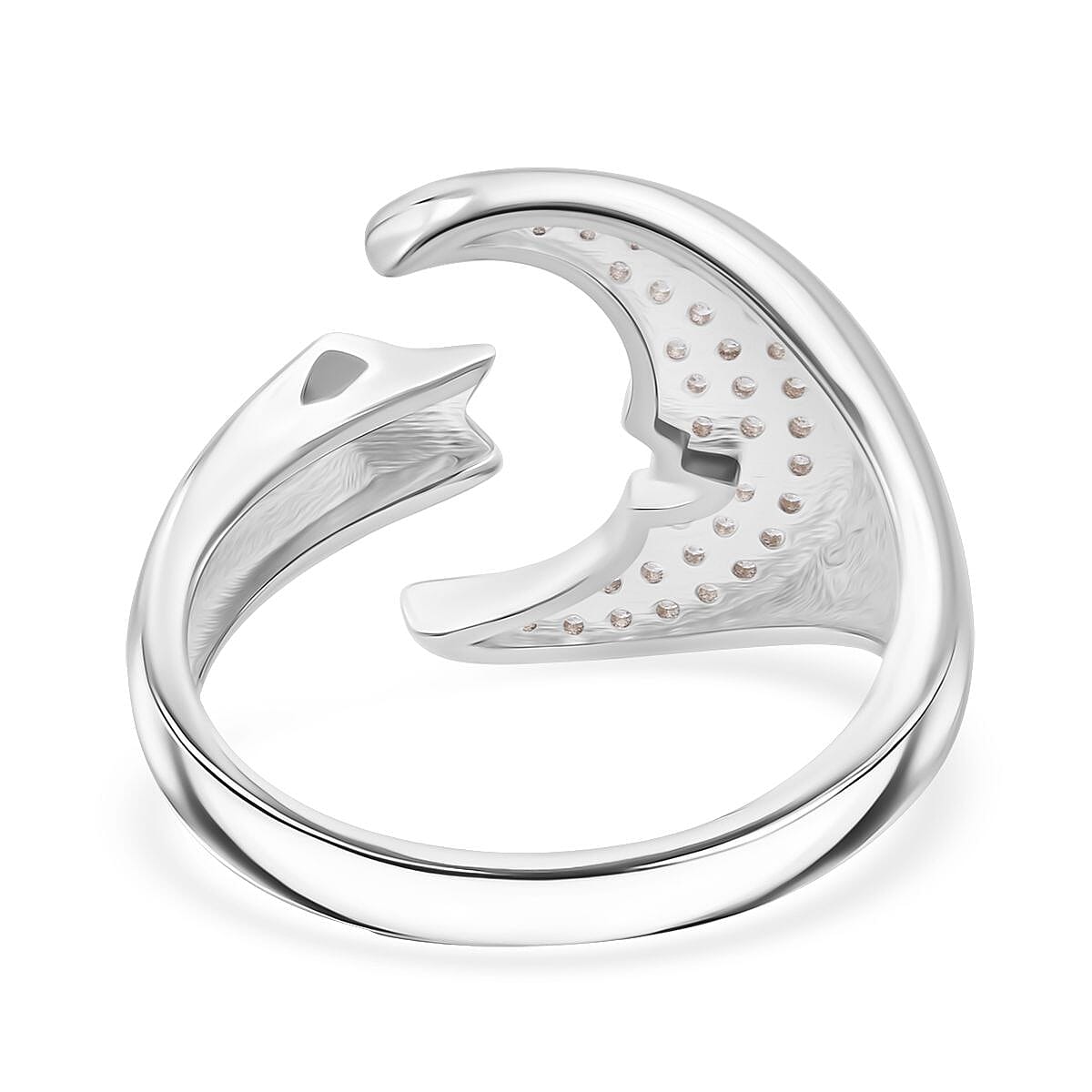 White Cubic Zirconia Adjustable Ring in Rhodium Overlay Sterling Silver