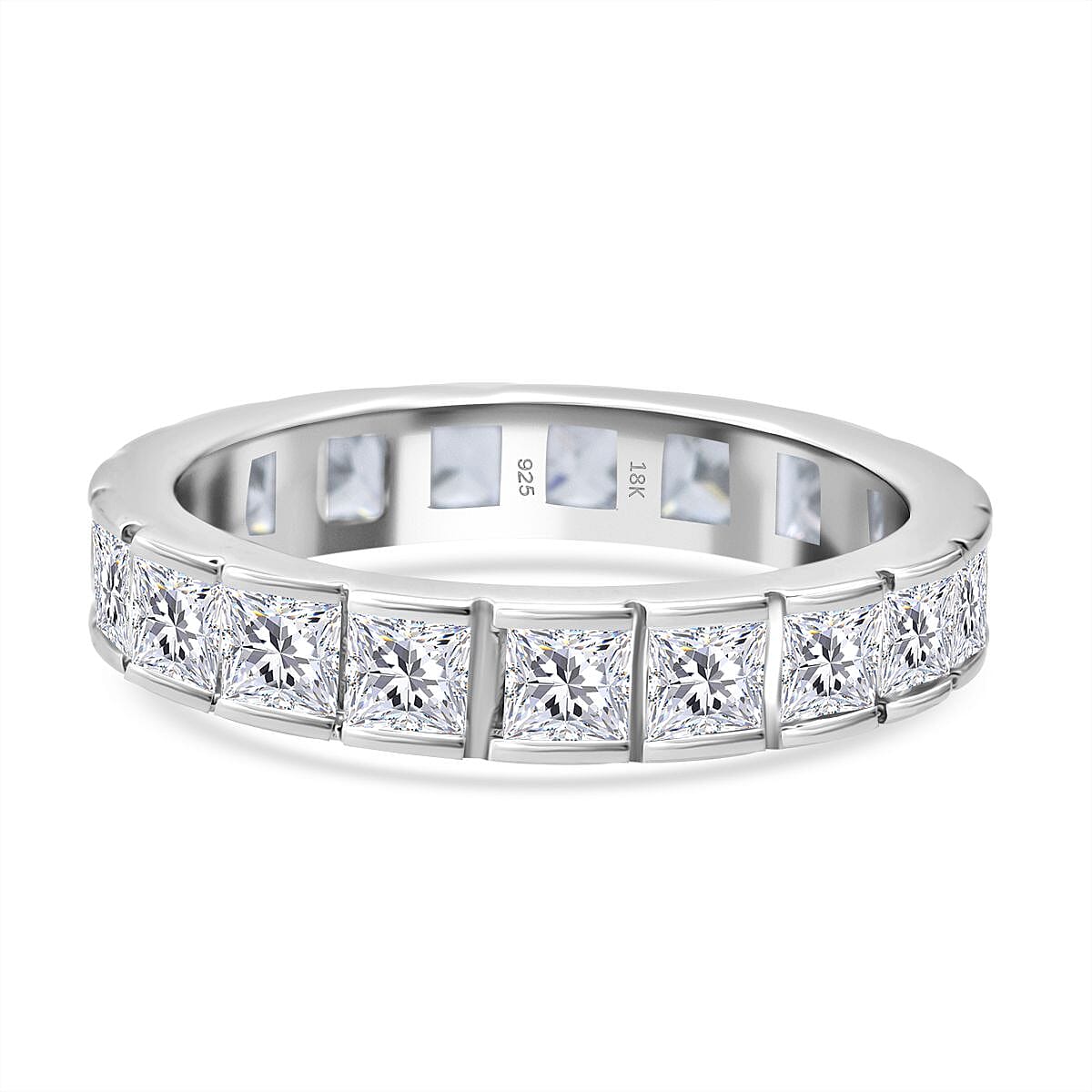 White Cubic Zirconia Ring in Rhodium Overlay Sterling Silver 4.61 Ct.