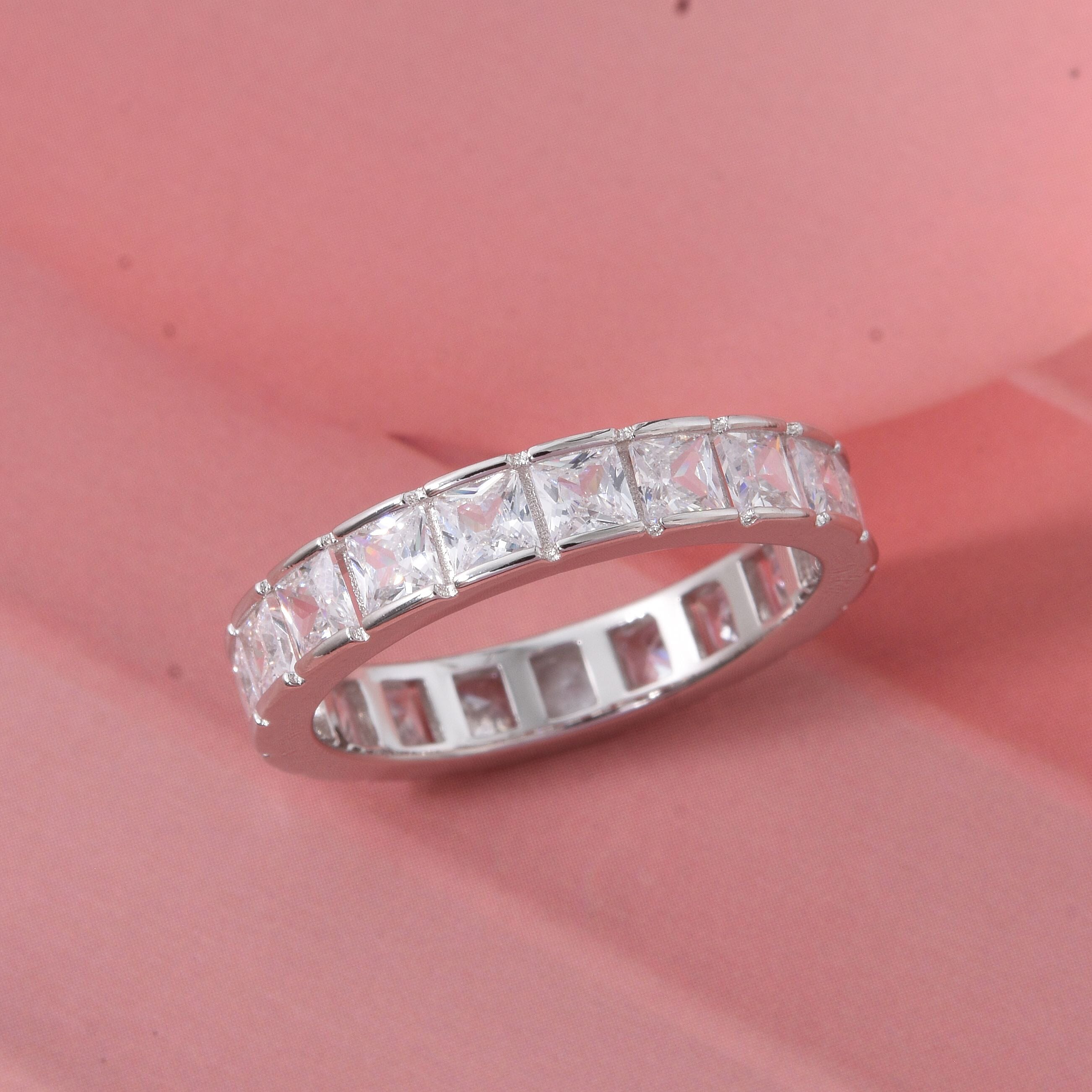 White Cubic Zirconia Ring in Rhodium Overlay Sterling Silver 4.61 Ct.