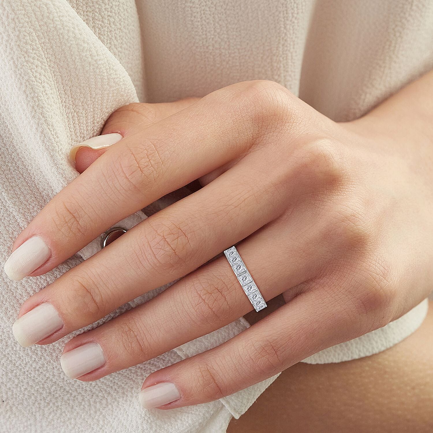 White Cubic Zirconia Ring in Rhodium Overlay Sterling Silver 4.61 Ct.