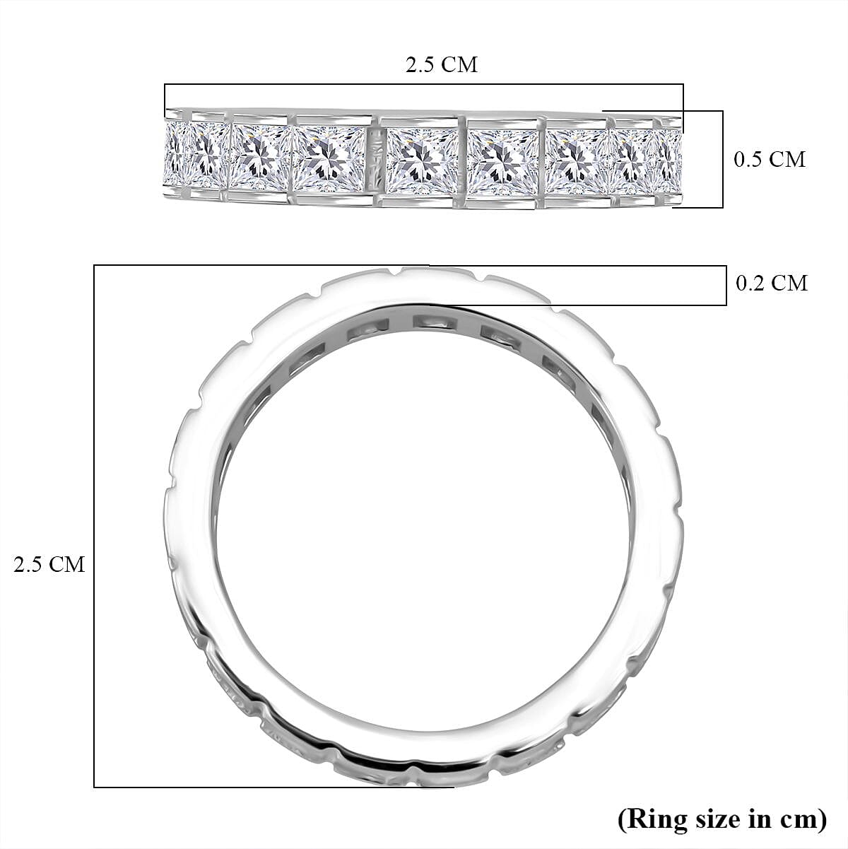 White Cubic Zirconia Ring in Rhodium Overlay Sterling Silver 4.61 Ct.