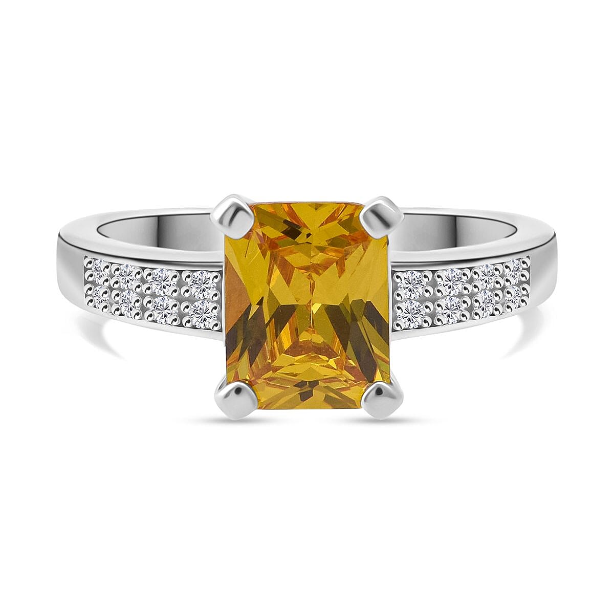 Yellow Cubic Zirconia & White Cubic Zirconia Ring in Rhodium Overlay Sterling Silver 2.13 Ct.