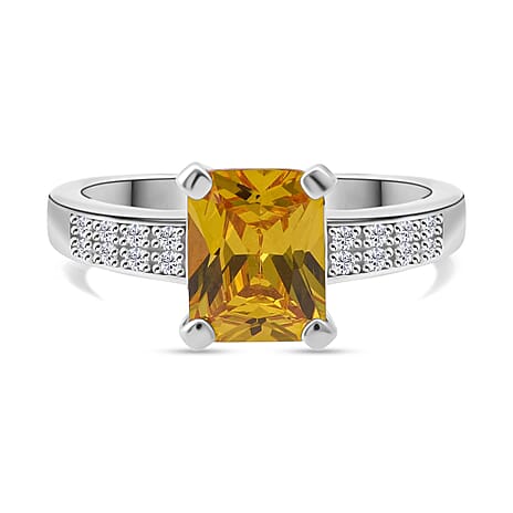 Yellow Cubic Zirconia & White Cubic Zirconia Ring in Rhodium Overlay Sterling Silver 2.13 Ct.