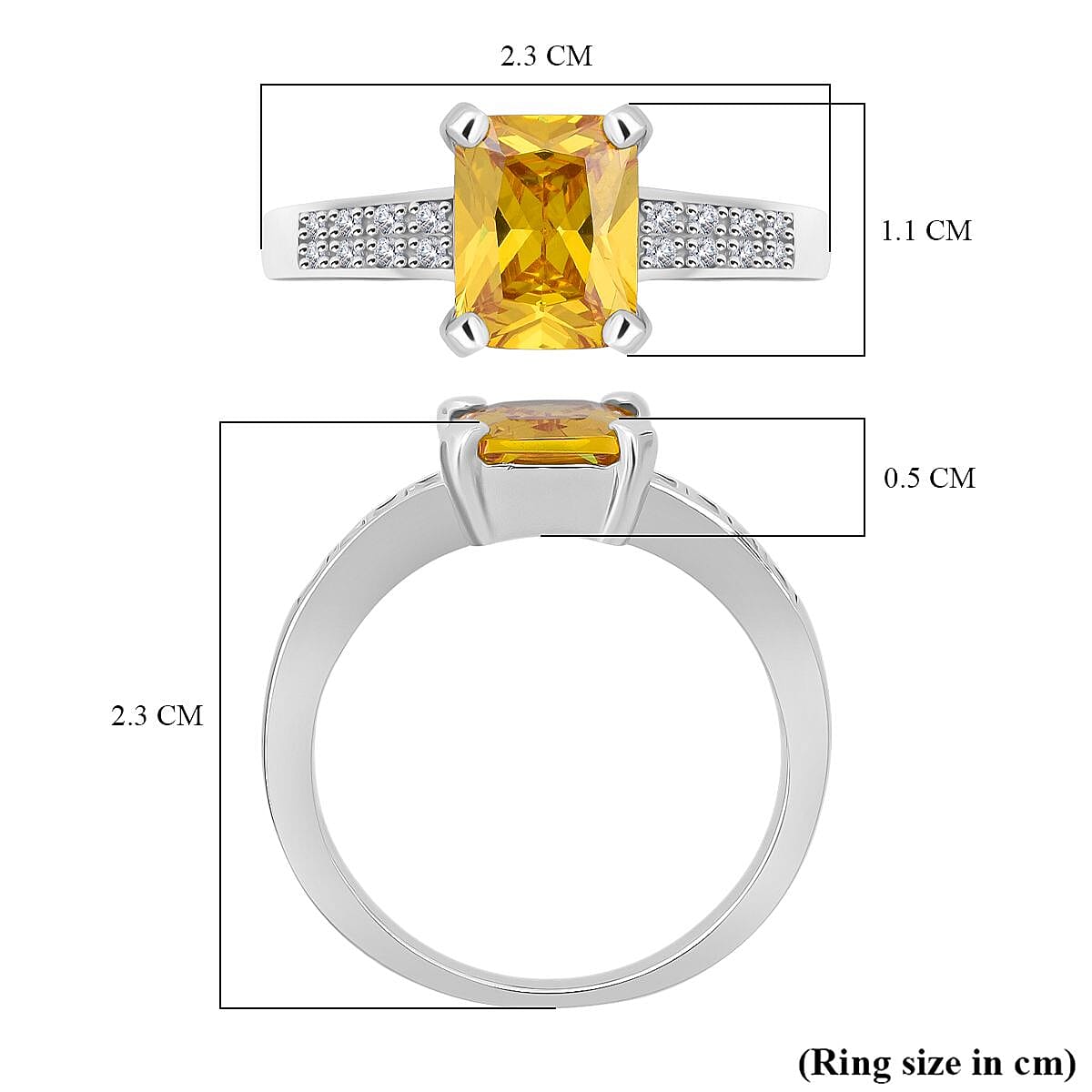 Yellow Cubic Zirconia & White Cubic Zirconia Ring in Rhodium Overlay Sterling Silver 2.13 Ct.
