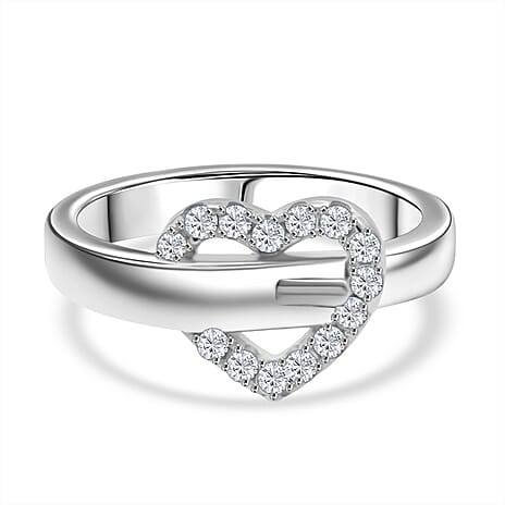 White Cubic Zirconia Heart Ring in Rhodium Overlay Sterling Silver