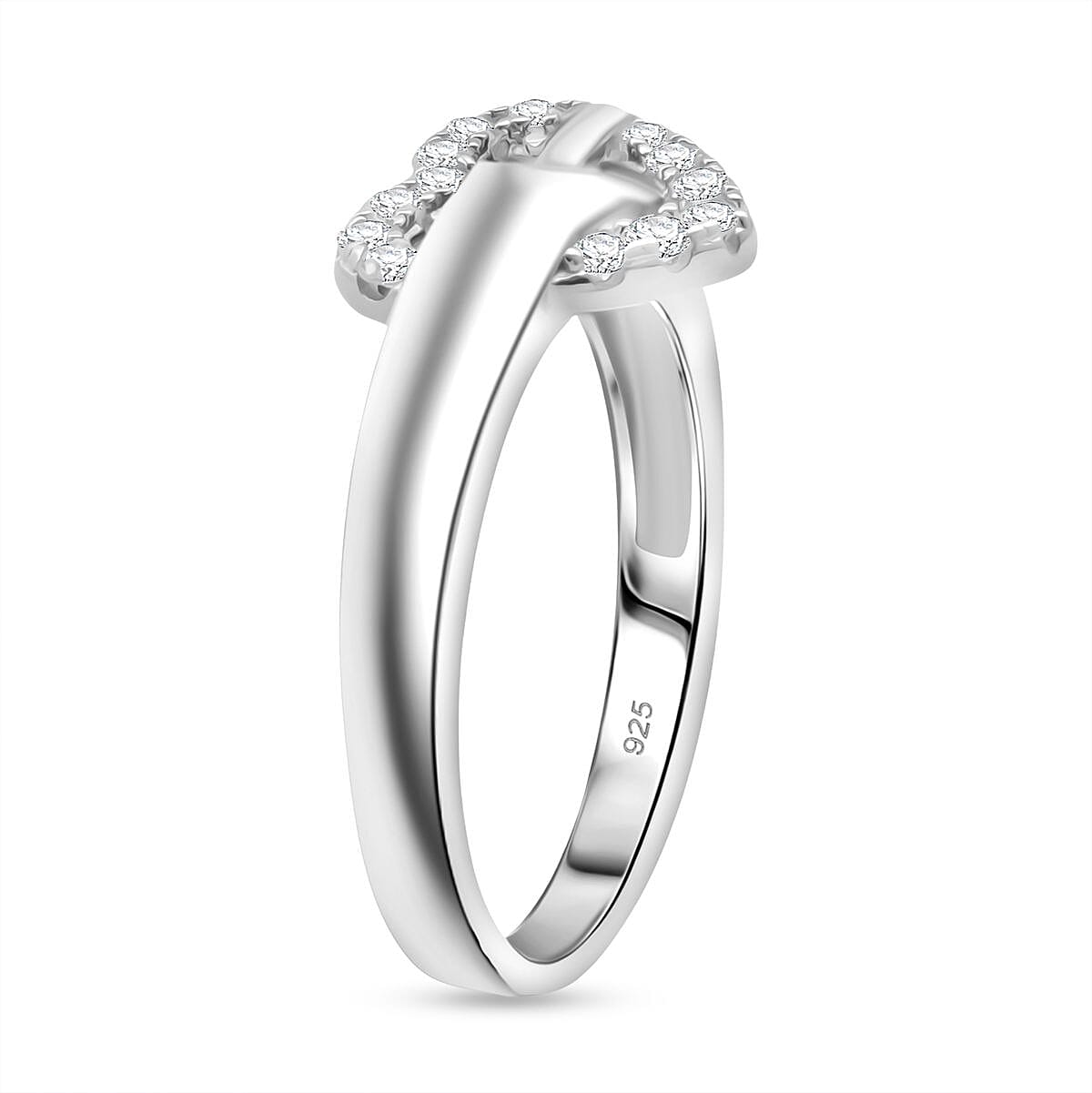 White Cubic Zirconia Heart Ring in Rhodium Overlay Sterling Silver