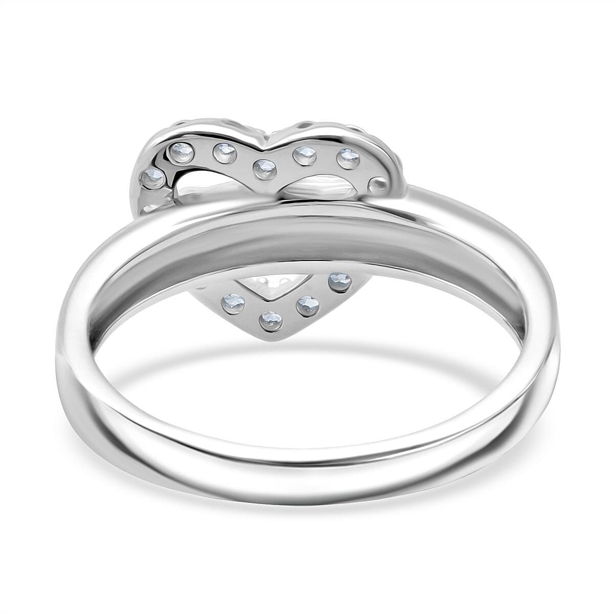 White Cubic Zirconia Heart Ring in Rhodium Overlay Sterling Silver