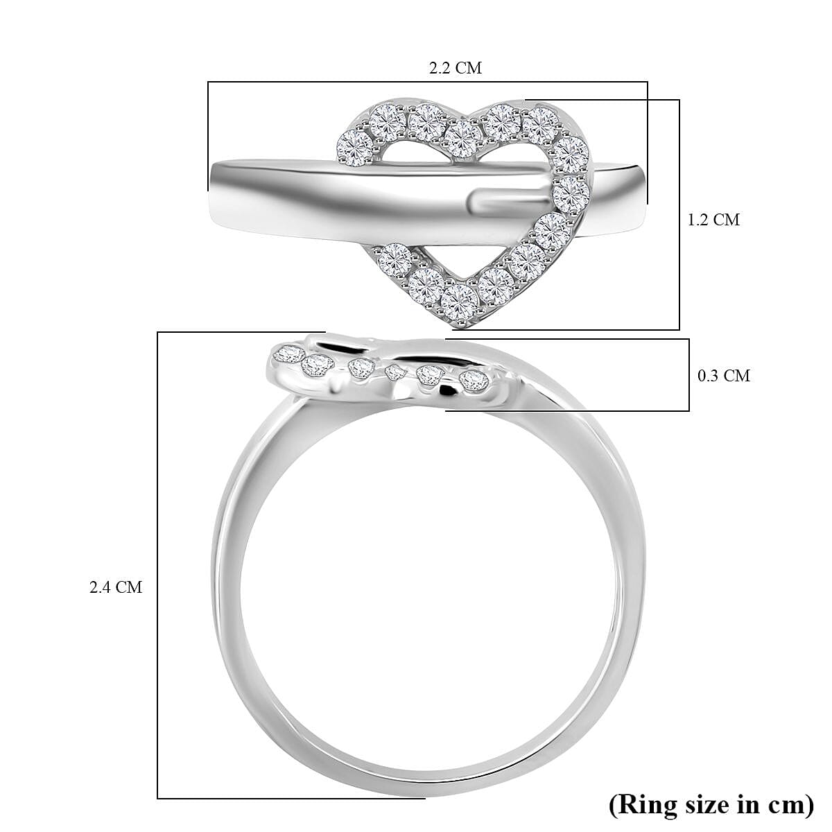White Cubic Zirconia Heart Ring in Rhodium Overlay Sterling Silver