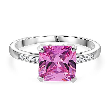 Pink Cubic Zirconia & White Cubic Zirconia Ring in Rhodium Overlay Sterling Silver 3.64 Ct.
