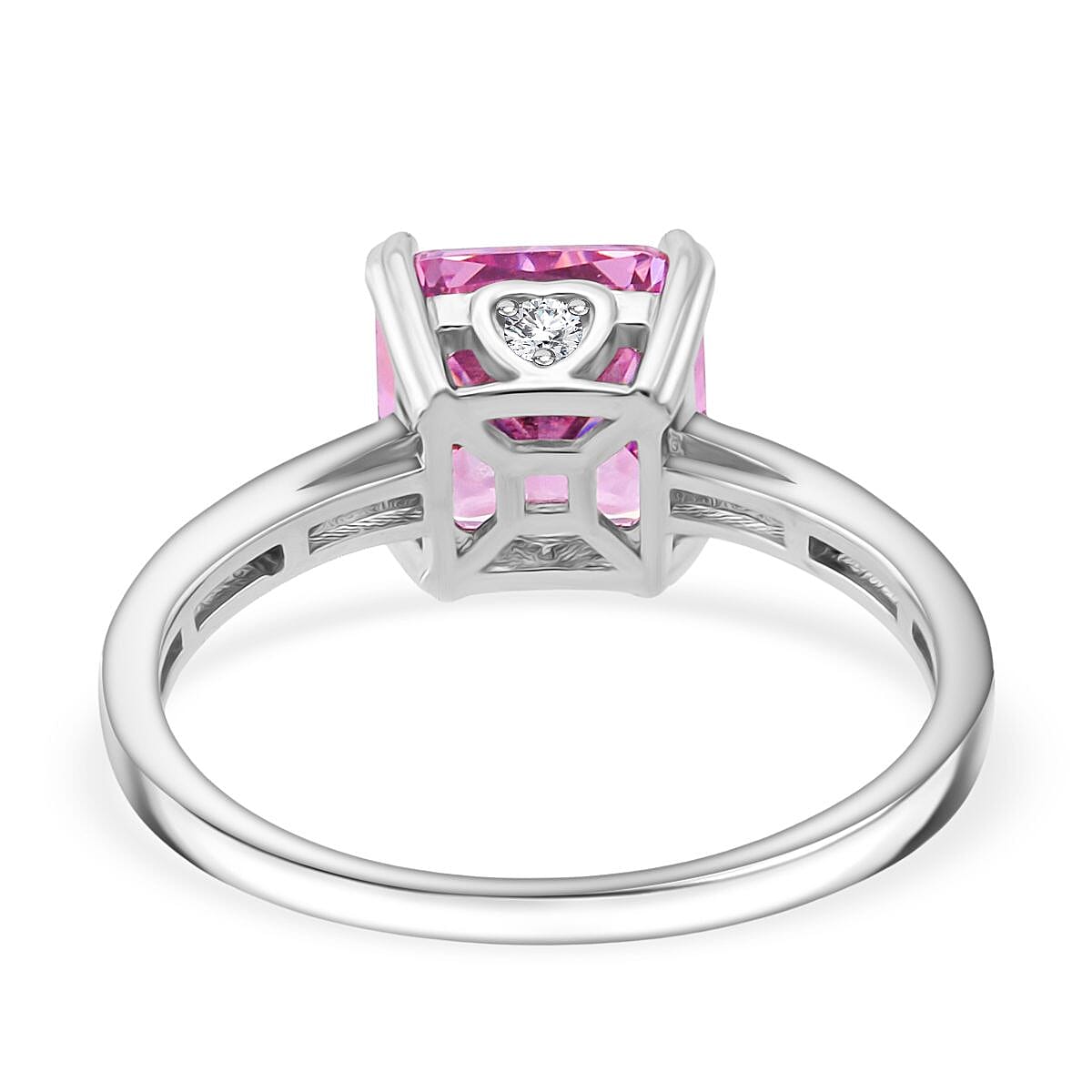 Pink Cubic Zirconia & White Cubic Zirconia Ring in Rhodium Overlay Sterling Silver 3.64 Ct.